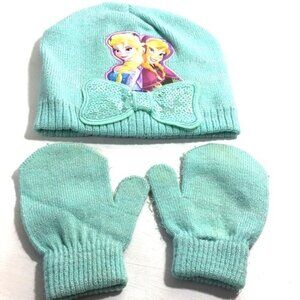 Disney Frozen Toddler Hat and Mitten Set Green with Sparkles Size OS Toddler